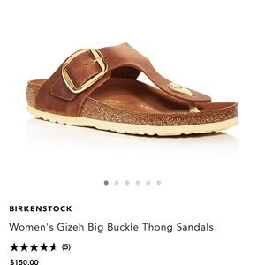 Birkenstock women’s Gizeh “BIG BUCKLE” thong sandals / brown leather gold Sz 40